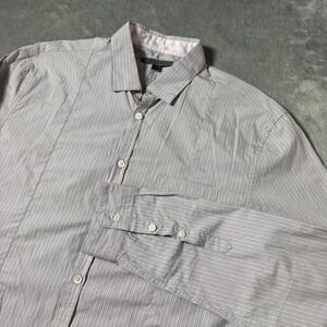 John‎ Varvatos Dress Shirt Mens M Gray Striped Long Sleeve Button Up Preppy